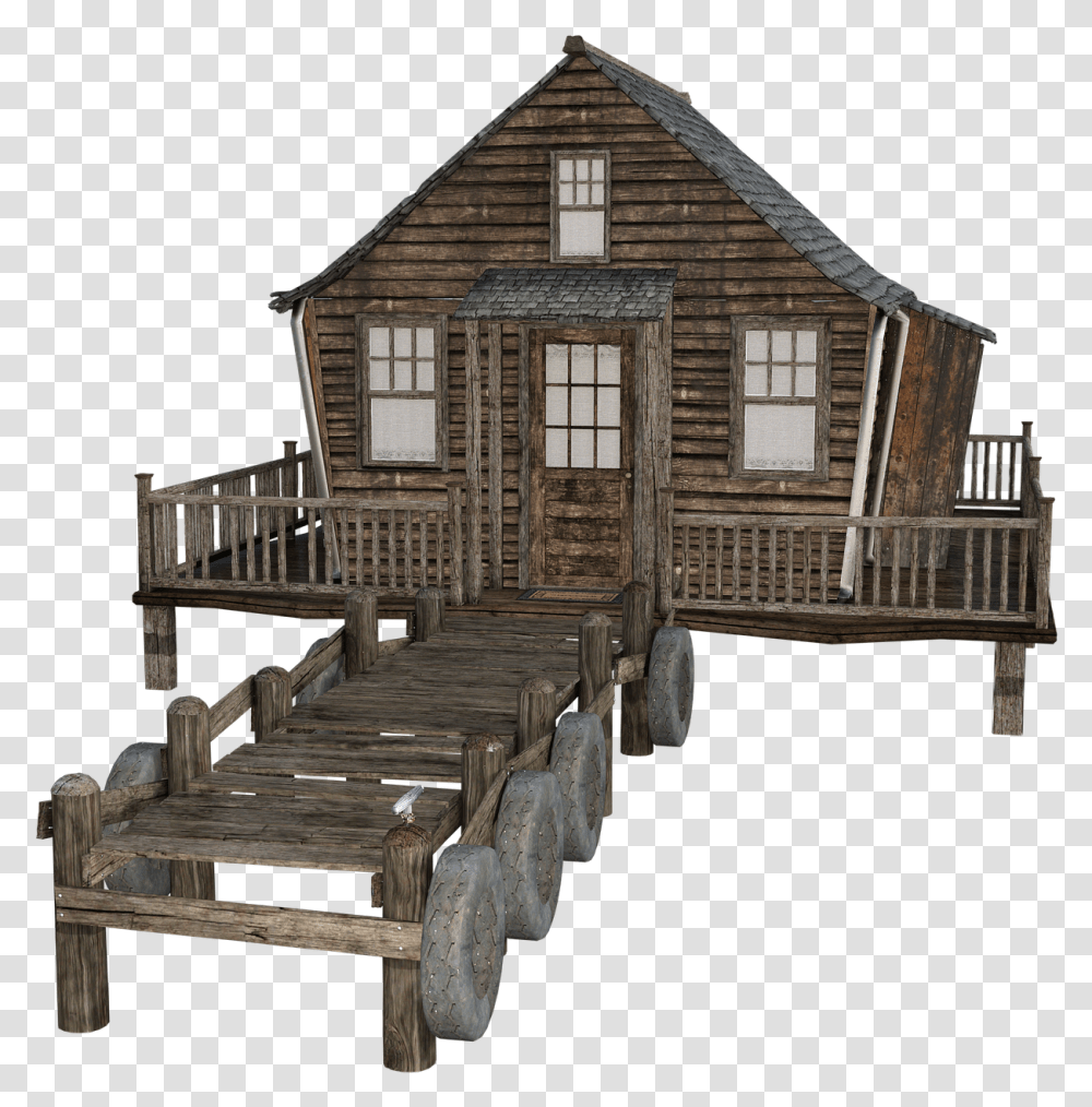 Old House Swamp Deck Tires Spooky 3d Render Lumber, Housing, Building, Nature, Outdoors Transparent Png