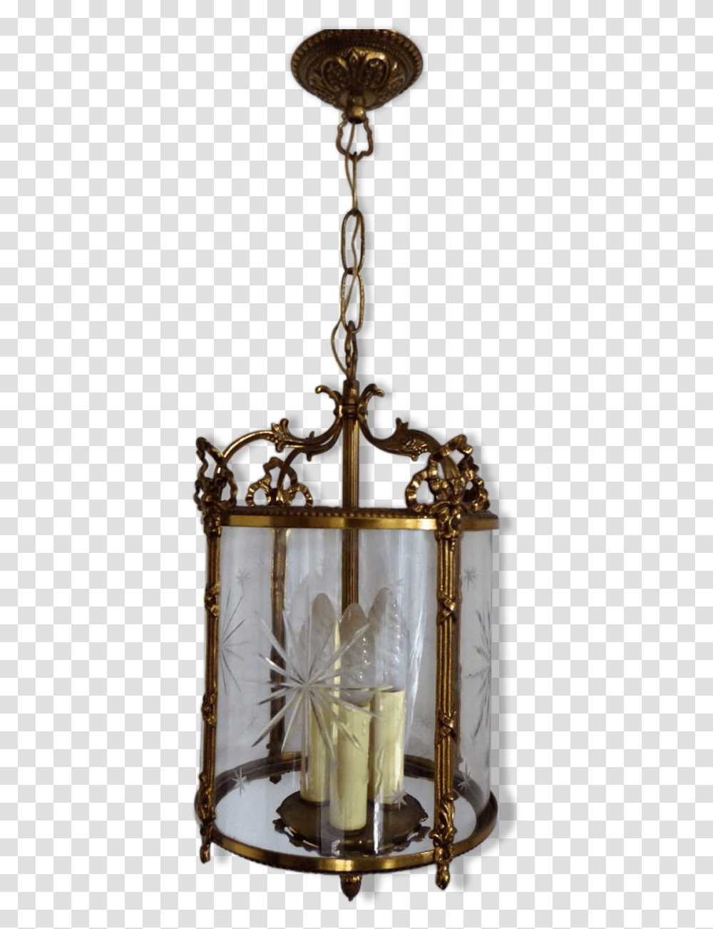 Old Lantern Chandelier Bronze Dor Cut Glass Hall Hallway Chandelier, Lamp, Light Fixture, Screen, Electronics Transparent Png