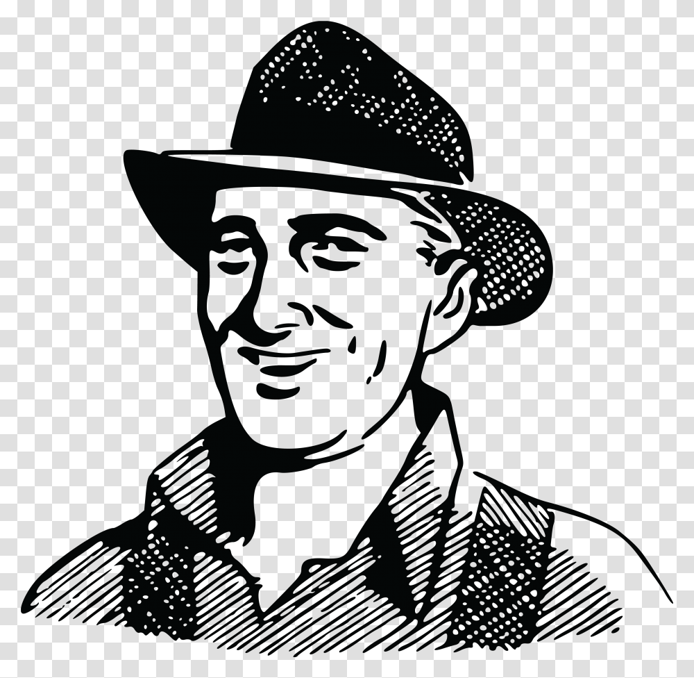 Old Man Clipart Farmer Happy Farmer Black And White, Apparel, Hat, Person Transparent Png