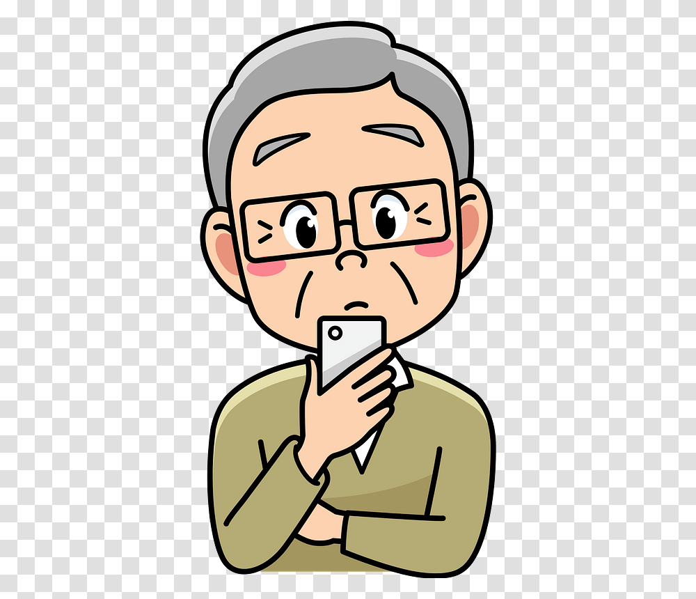 Old Man Grandfather Smartphone Clipart Person On Smartphone Clipart, Label, Face, Head Transparent Png