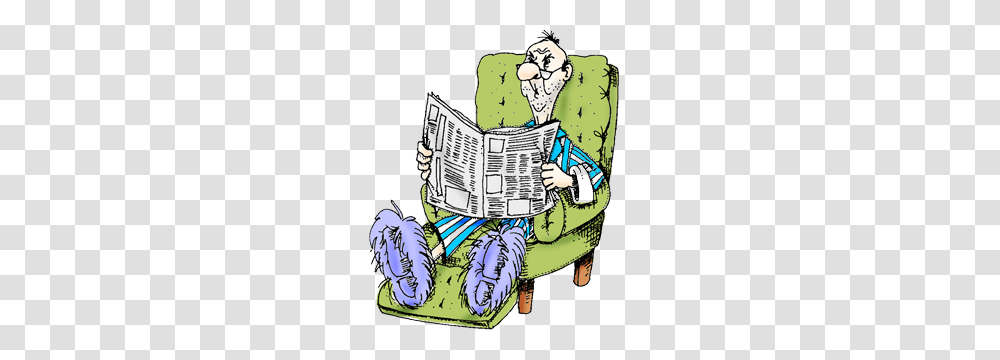Old Man In Robe Reading The Paper Sitting In His Comfortable Chair, Newspaper, Drawing Transparent Png