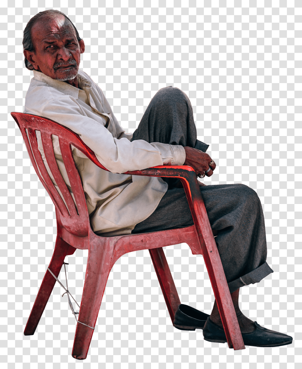 Old Man Sitting Onabroken Chair Relaxed Sitting People Chair, Furniture, Person, Human, Clothing Transparent Png