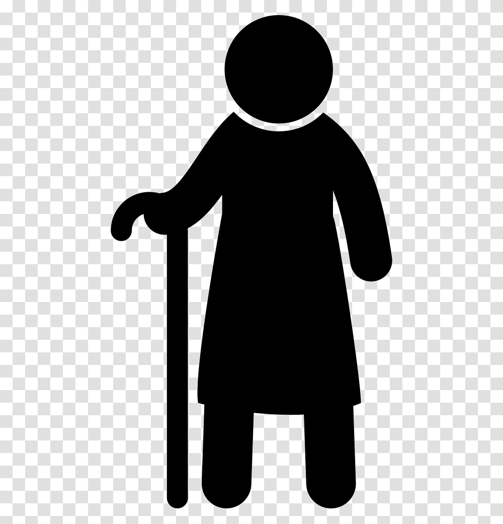 Old Man Standing With A Cane Old Man Icon, Silhouette, Person, Human, Stick Transparent Png