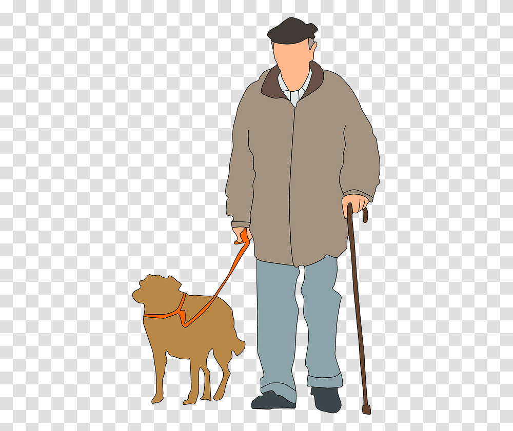 Old Man With A Doge And Cane Clipart Old Man Walking Silhouette, Apparel, Person, Human Transparent Png