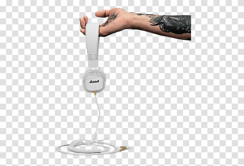 Old Microphone The Iconic White Marshall Script And Temporary Tattoo, Skin, Person, Human, Electronics Transparent Png