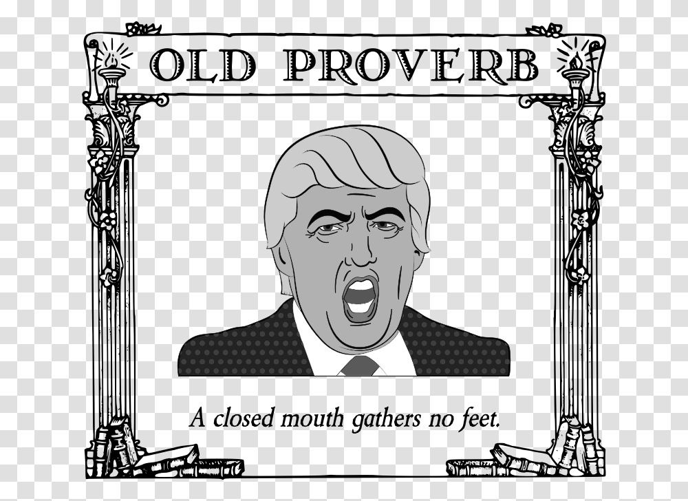 Old Proverb Cartoon Of Donald Trump, Face, Person, Human, Head Transparent Png