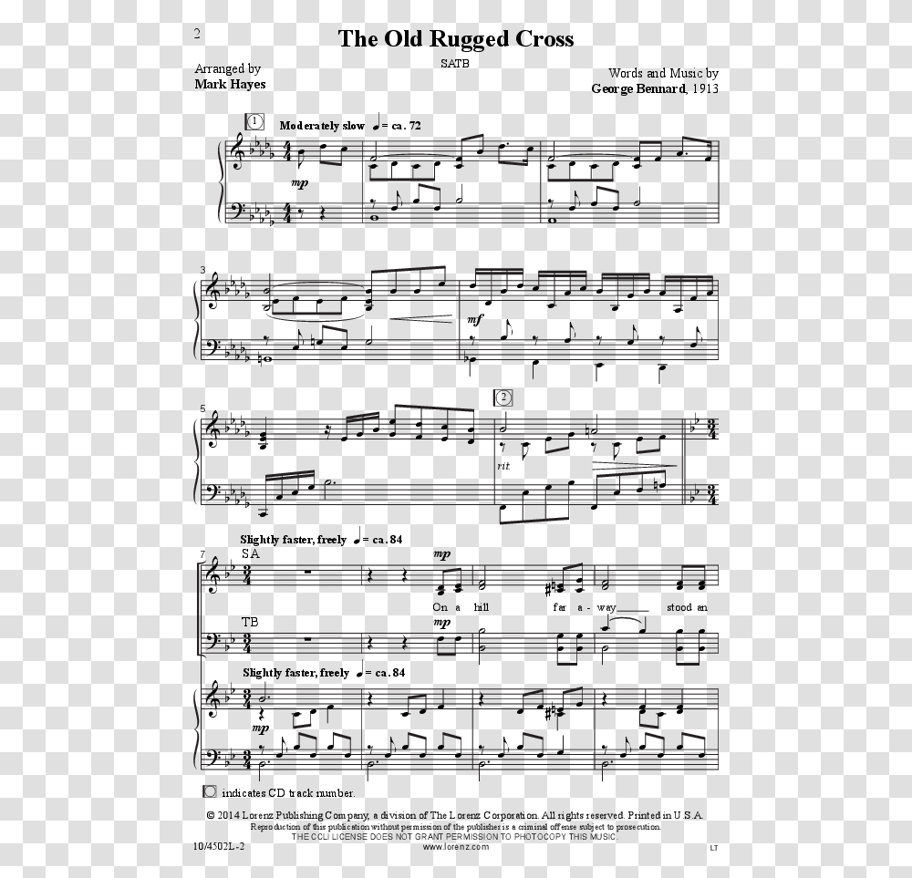 Old Rugged Cross Satb, Sheet Music, Page, Leisure Activities Transparent Png