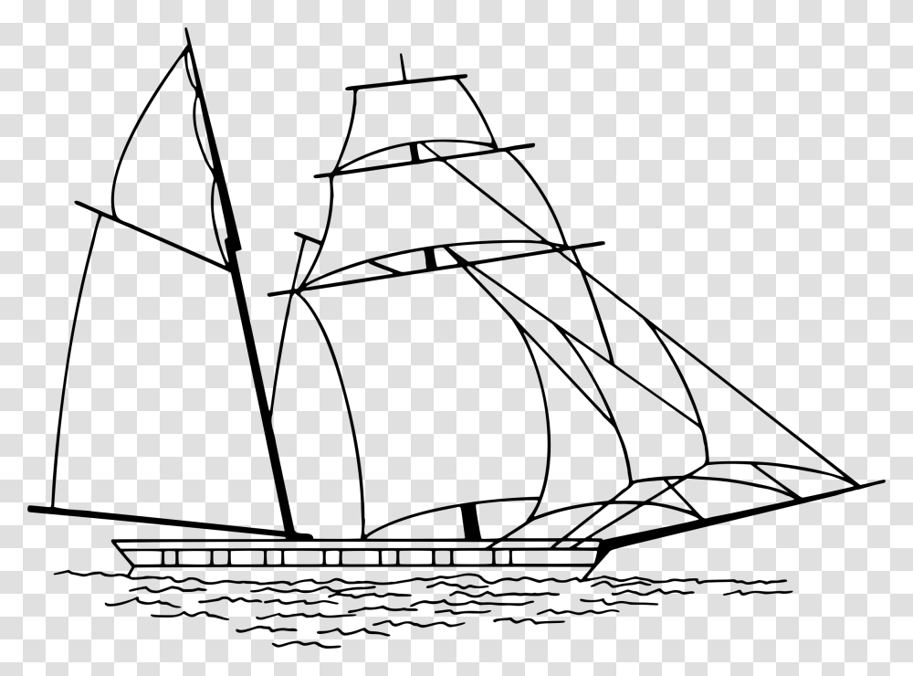 Old Sailing Ship Line Art Jib Of A Ship, Gray Transparent Png