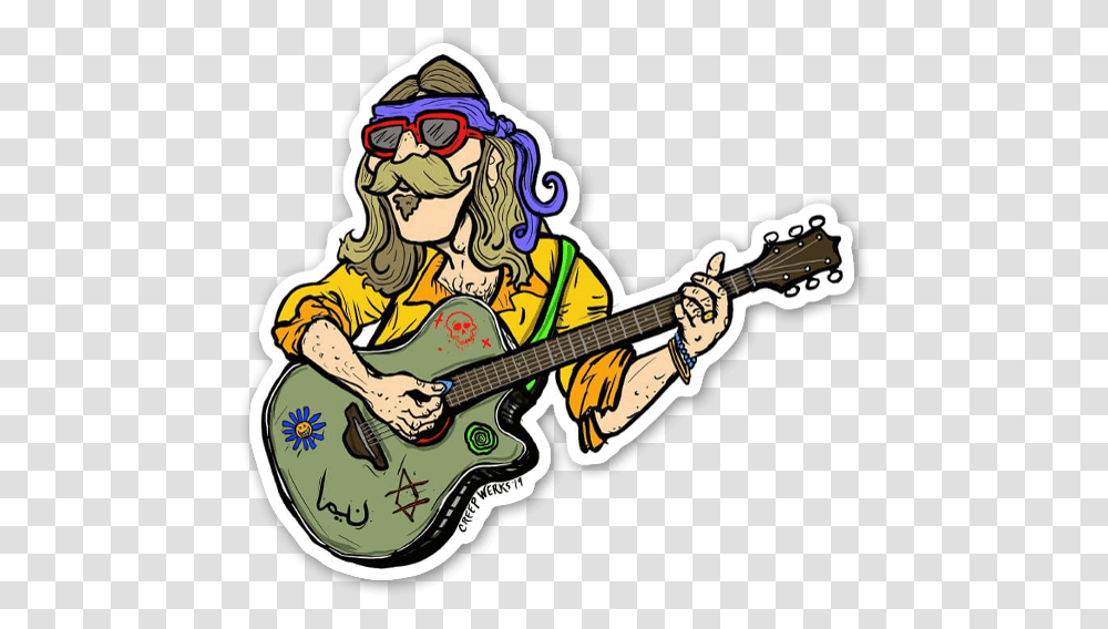 Old School Classic Rocker Sticker Illustration, Guitar, Leisure Activities, Musical Instrument, Bass Guitar Transparent Png