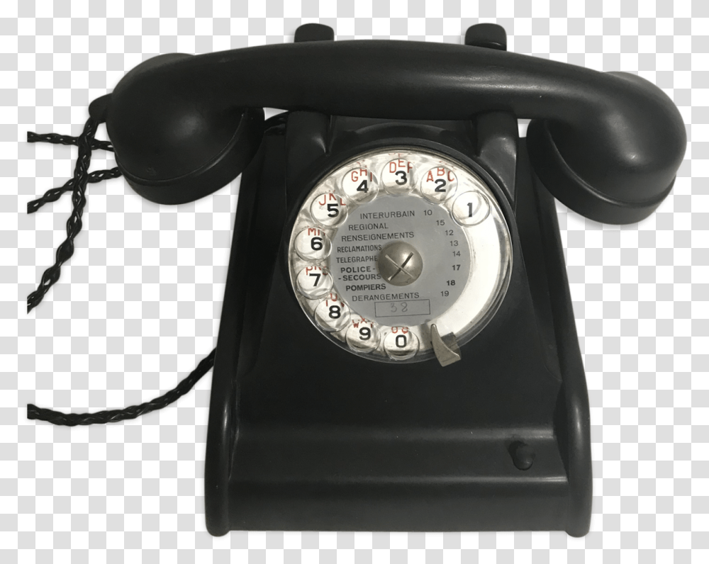 Old Telephone Bakelite Black Dial 50 Vintage Corded Phone, Electronics, Dial Telephone, Wristwatch, Clock Tower Transparent Png