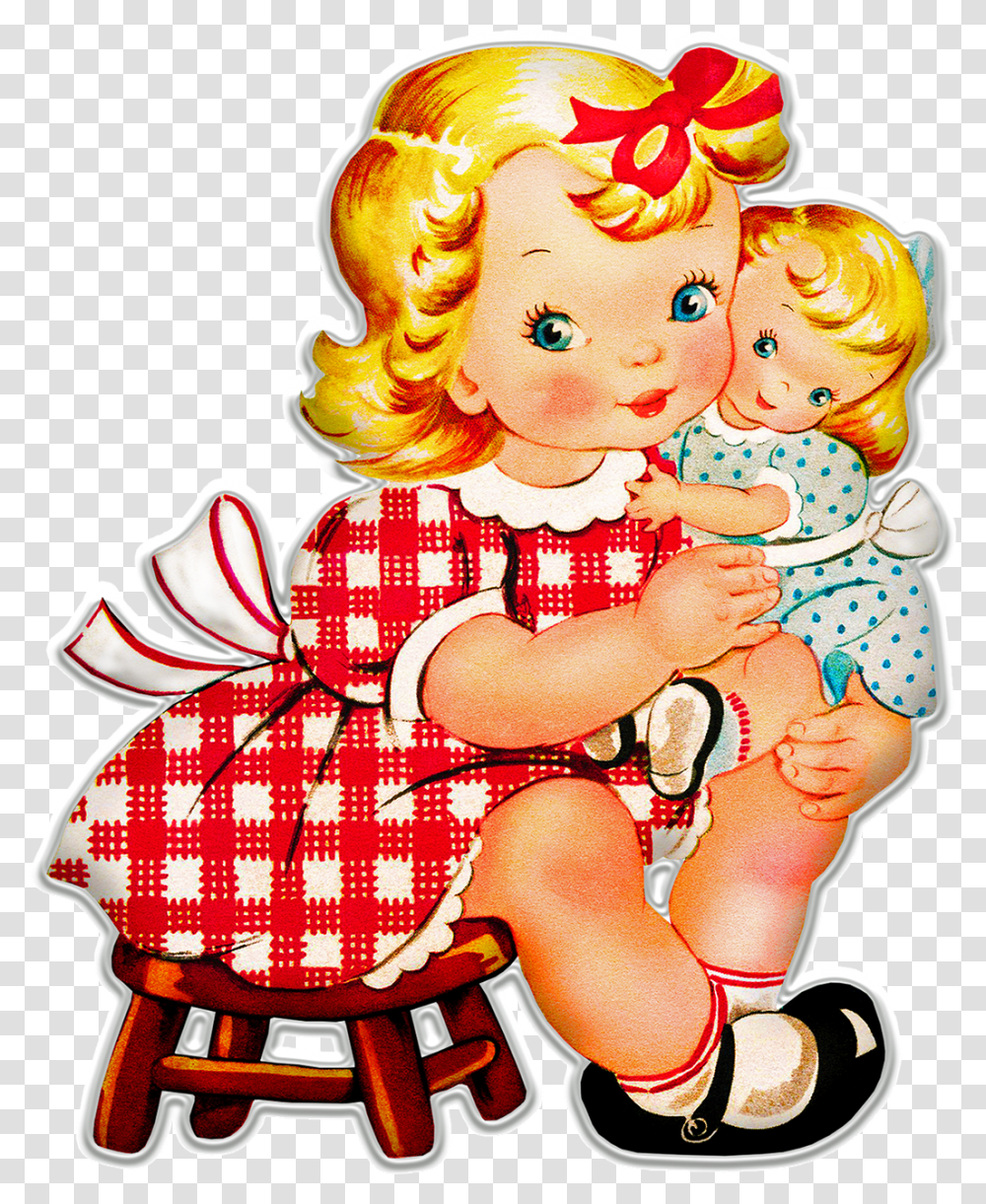 Old Vintage Merry Christmas Beautiful Cartoon Card, Doll, Toy Transparent Png