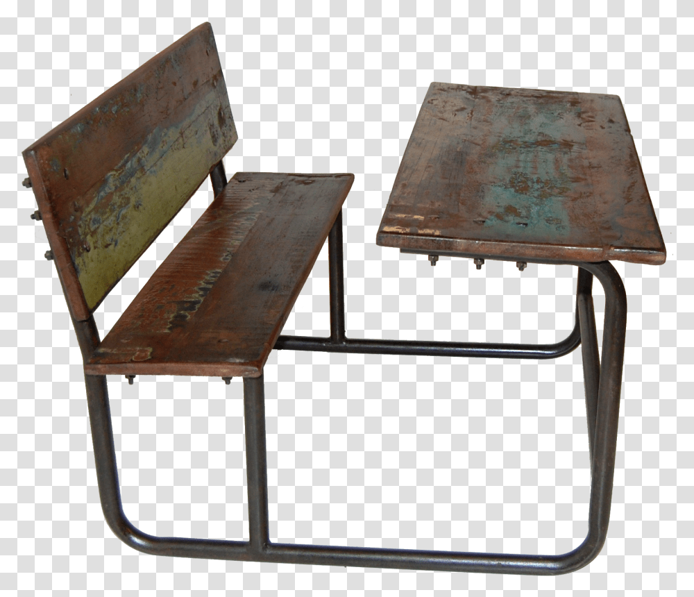 Old Vintage School Desk With Bench Coffee Table, Furniture, Tabletop, Wood, Plywood Transparent Png