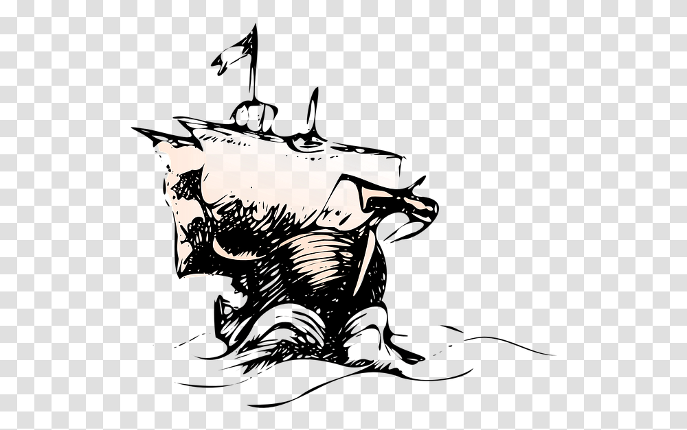 Old Water Cartoon Storm Navy Ship Boat Pirate Old Cartoon Ship In A Storm, Silhouette, Hand, Drawing, Leisure Activities Transparent Png