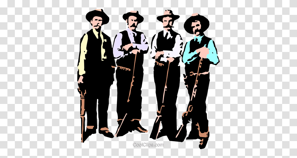 Old West Gun Fighters Royalty Free Vector Clip Art Illustration, Person, Musician, Musical Instrument, Music Band Transparent Png