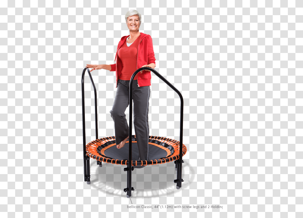 Old Woman On Trampoline, Person, Human, Pants Transparent Png