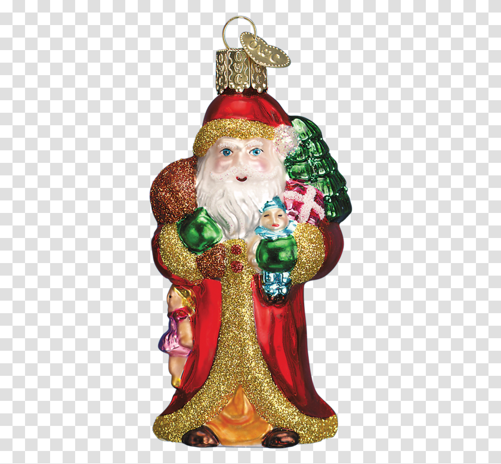 Old World Christmas Father Christmas With Gifts Figurine, Doll, Toy, Sweets, Food Transparent Png