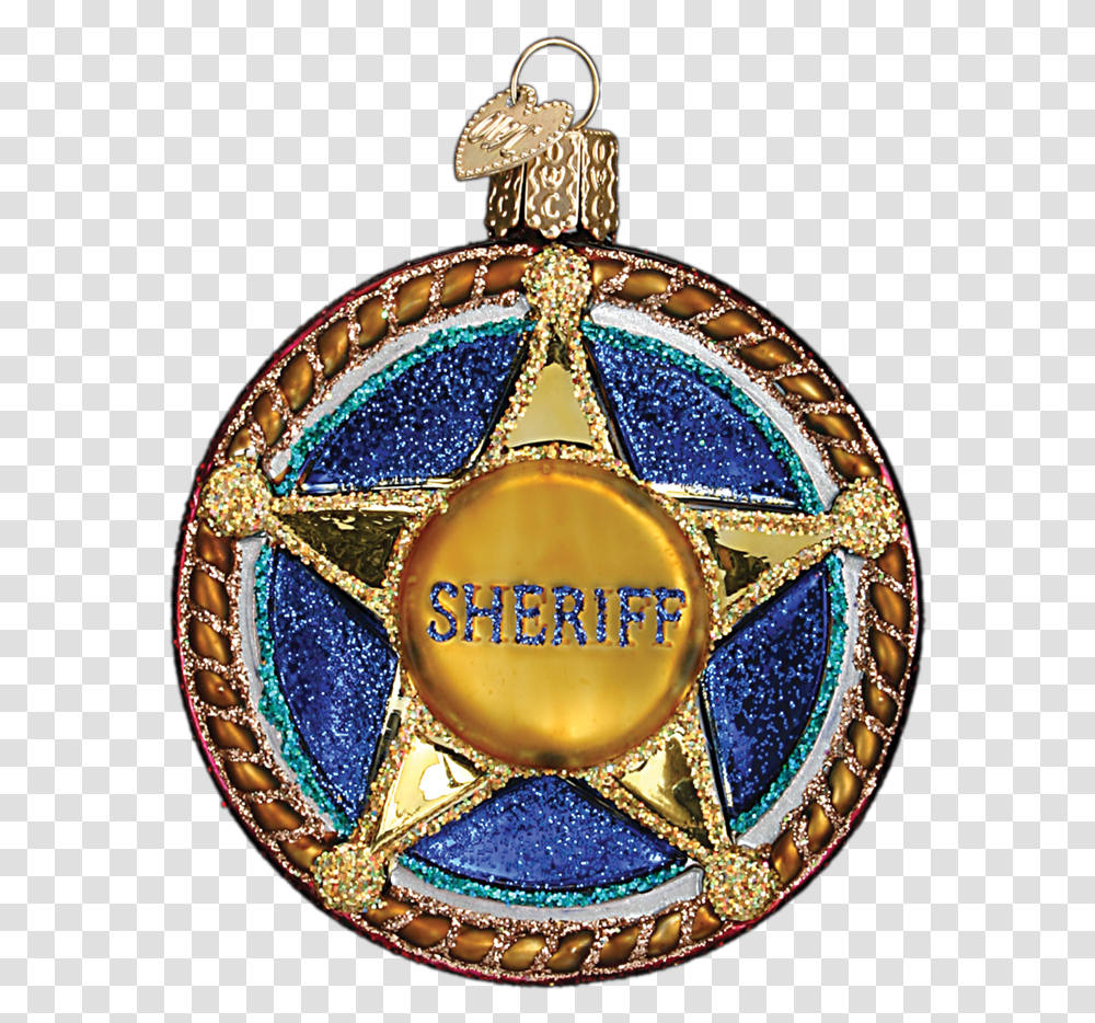 Old World Christmas Sheriff Badge Glass Ornament Owc Old Sheriff Christmas, Logo, Trademark, Gold Transparent Png