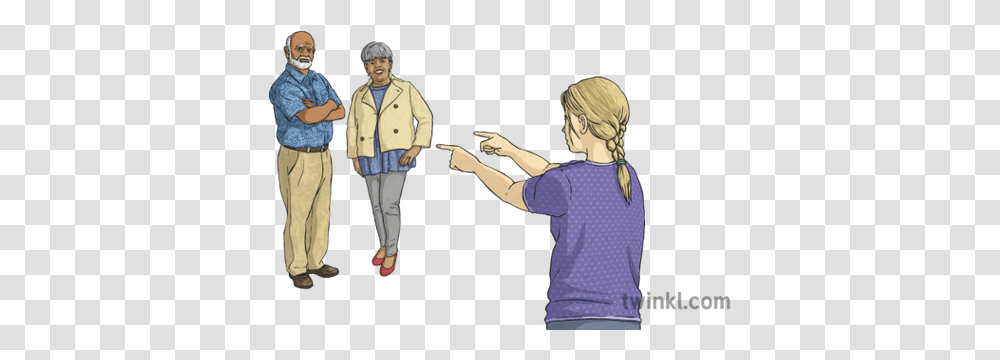 Older Couple People Time Travelling Planit Person Pointing At Other Person, Clothing, Coat, Overcoat, Helmet Transparent Png