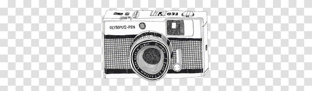 Olympus Camera Watercolor Handpainted Blackandwhite Photograph Draw, Electronics, Digital Camera, Video Camera Transparent Png