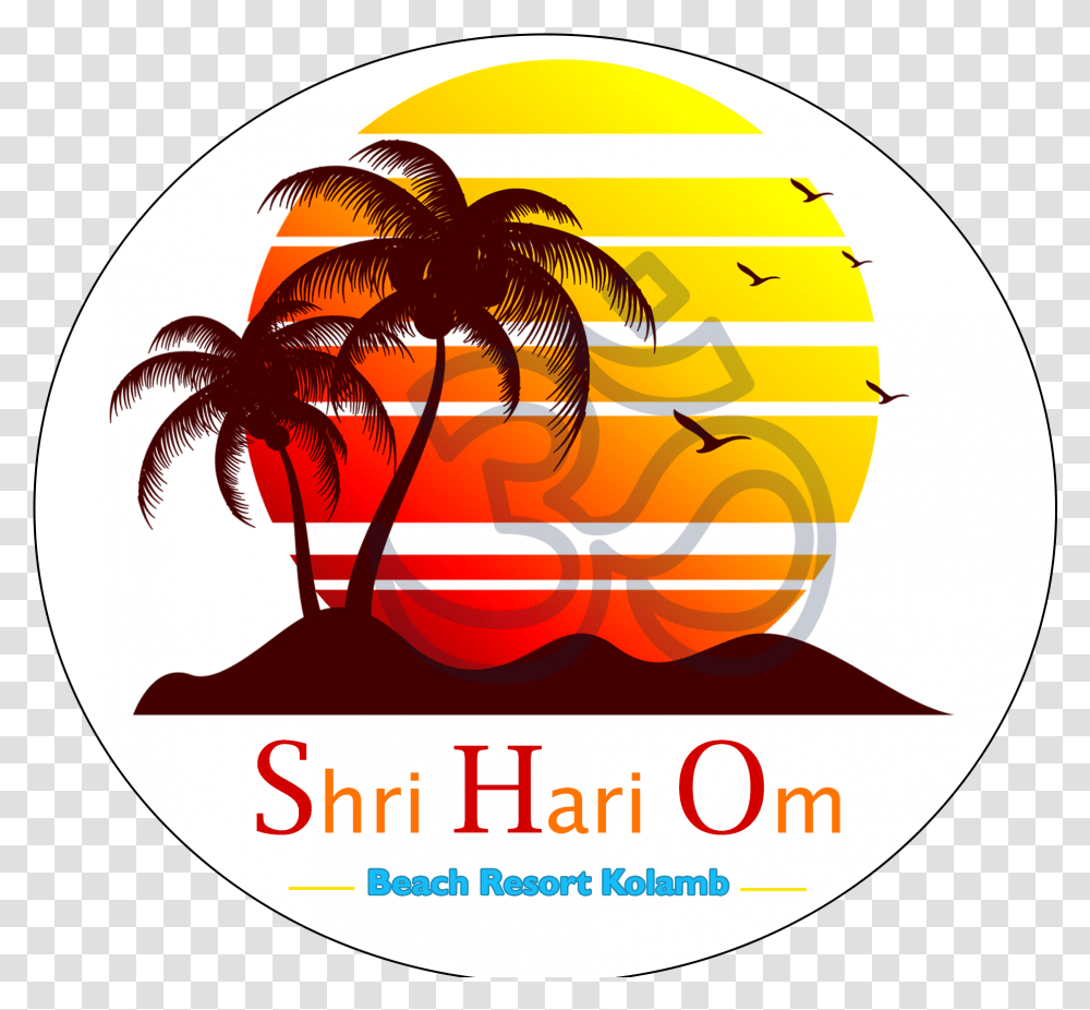 Om Clipart Beach Sunset Vector, Logo, Trademark, Tree Transparent Png