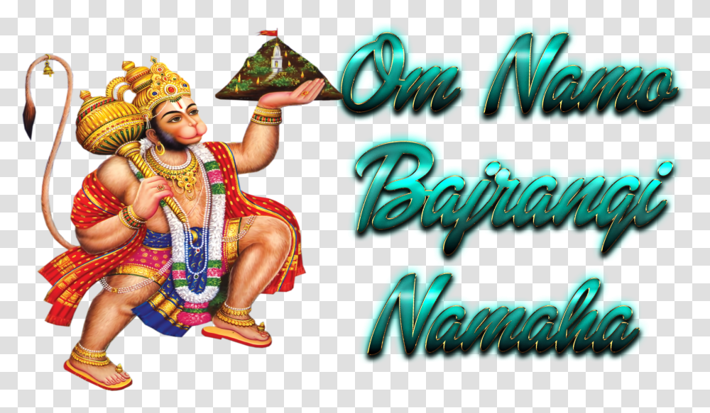 Om Namo Bajrangi Namaha Hanuman Ji With Mountain, Person, Poster, Advertisement Transparent Png
