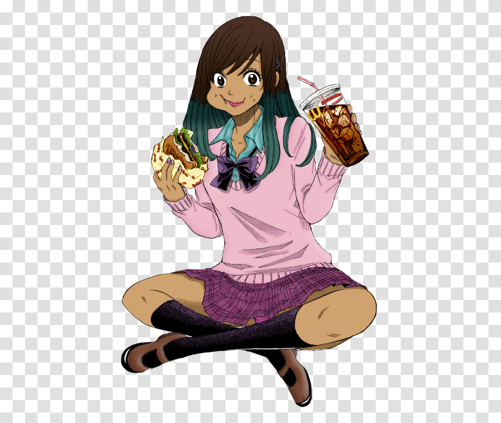On Anime Girl Eating Cute, Person, Human, Food, Book Transparent Png