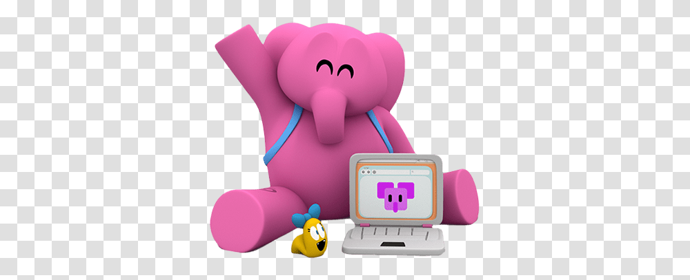On Computer Pocoyo Elly, Toy, Cushion, Pac Man, Video Gaming Transparent Png
