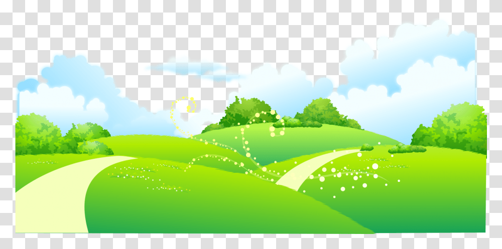 On Meadow Painted Of Trees Illustration Cartoon Clipart Landscape Clipart Hd, Green, Grass, Plant Transparent Png