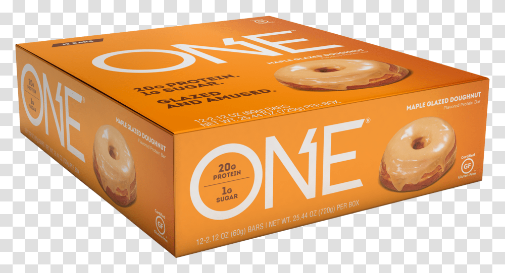One Bars Maple Glazed Doughnut Protein Bar One Protein Bar Chocolate Chip Cookie Dough, Box, Label, Potted Plant Transparent Png