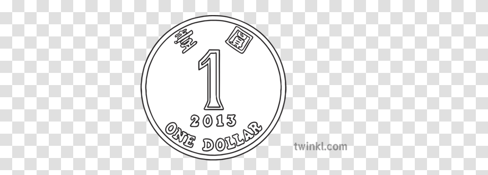 One Dollar Hong Kong Coin Currency Money Ks1 Black And White Rgb Hk Dollar Black And White, Text, Number, Symbol, Logo Transparent Png