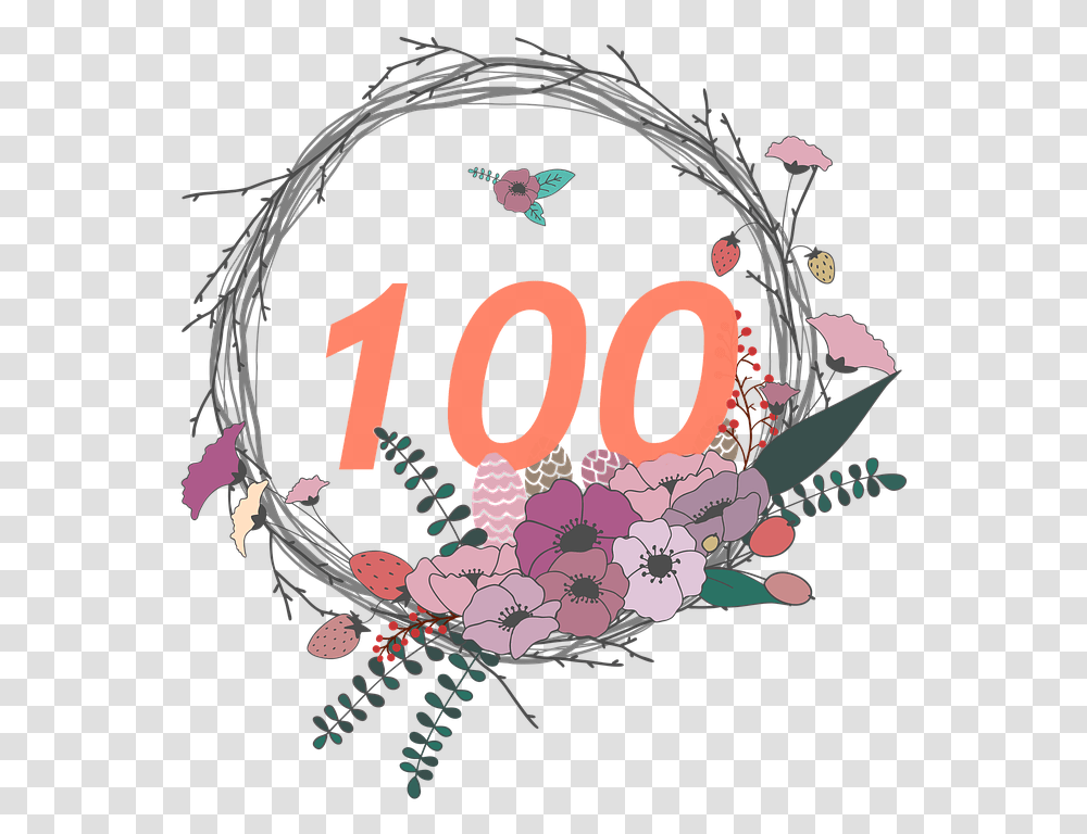 One Hundred Days Congratulations Card Flowers Border Bunga Lingkaran, Number, Sea Life Transparent Png