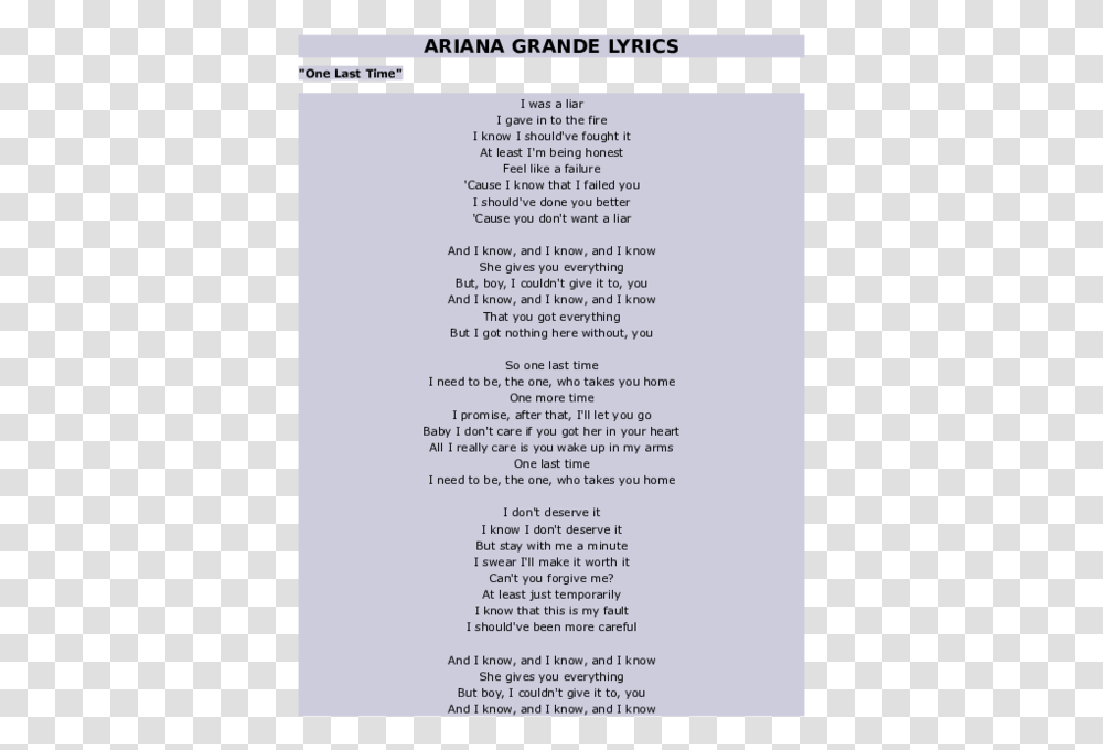 One Last Time Ariana Grande Lyrics, Menu, Building, Page Transparent Png