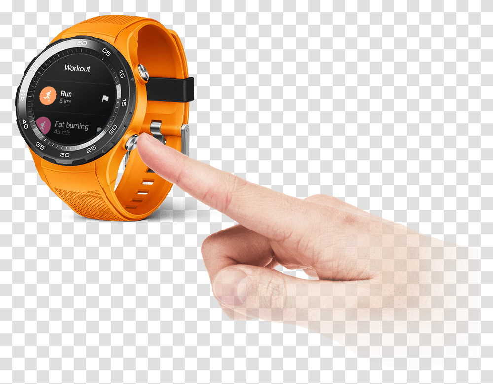 One Press To Start Huawei Watch 2 Dynamic Orange, Person, Human, Wristwatch, Helmet Transparent Png