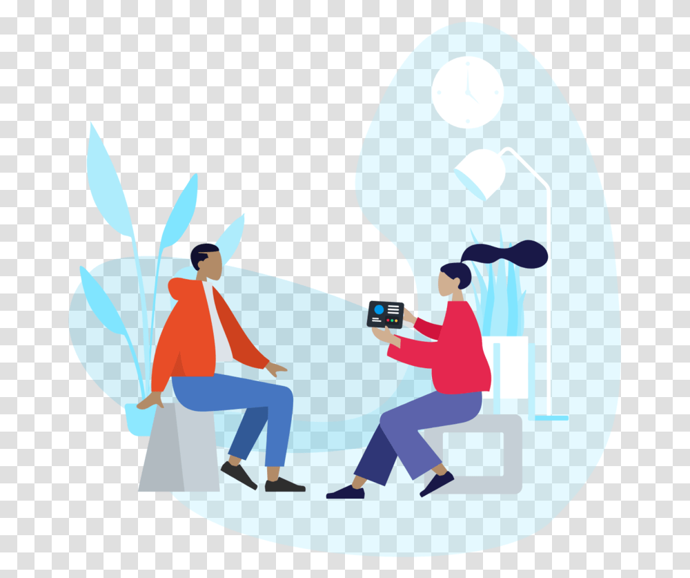 One To One Illustration With Ipad Tablet, Person, Outdoors, Leisure Activities, Sitting Transparent Png