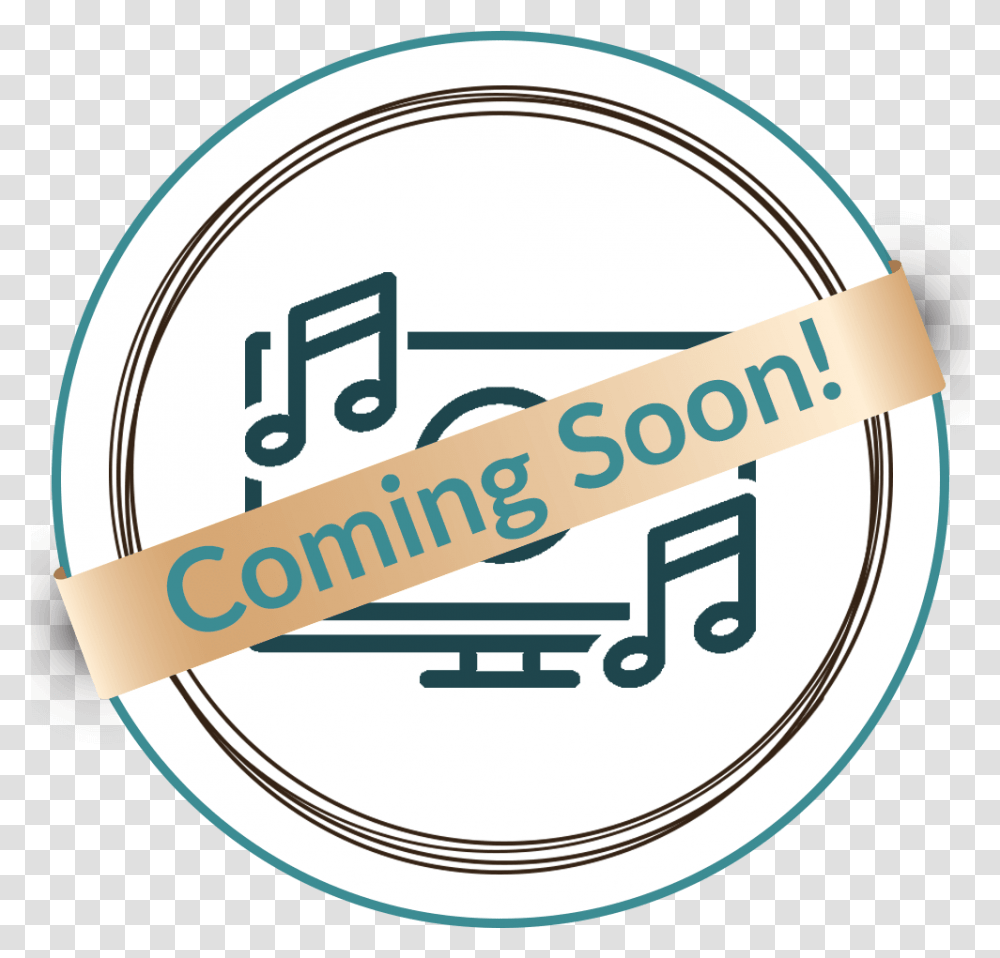 Online Music Lessons Klaudias Image Coming Soon Icon, Label, Text, Tape, Word Transparent Png