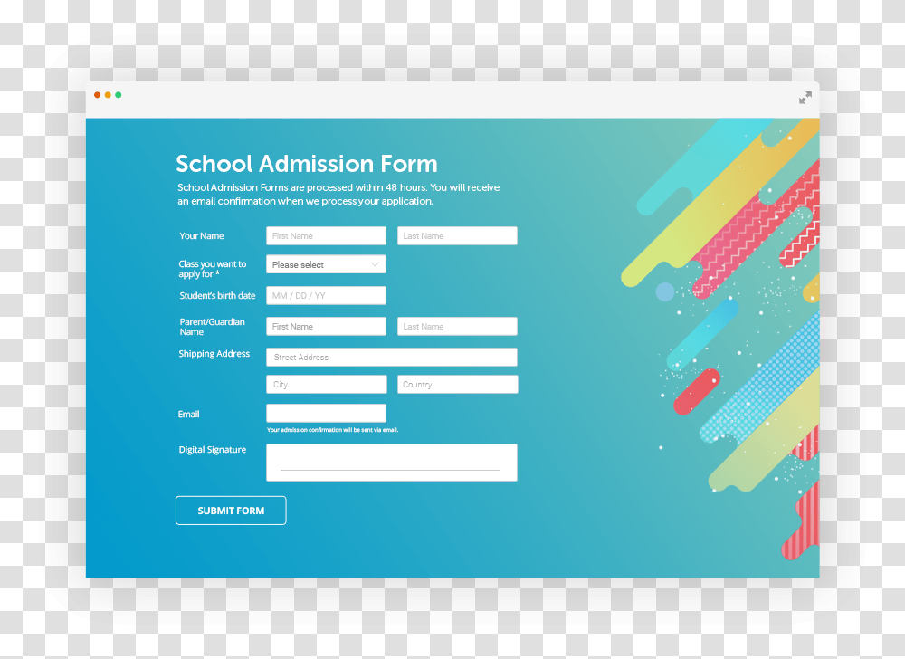 Online School Admission Form With Custom Design Online Order Form Design, File, Poster, Advertisement Transparent Png