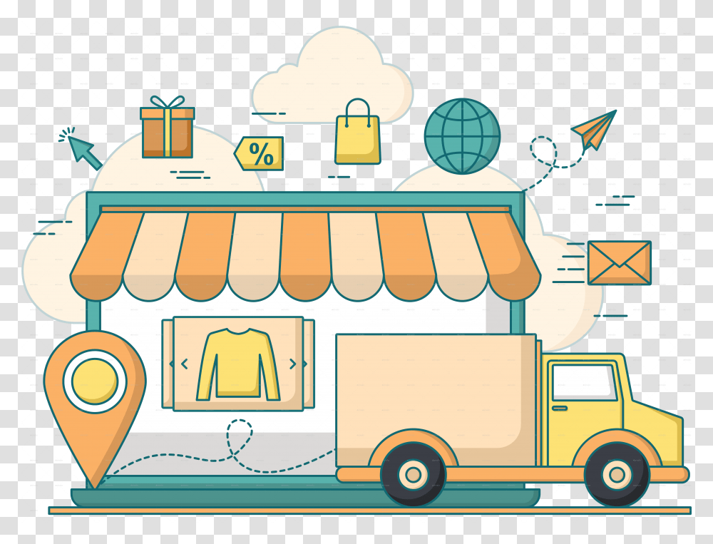 Online Shopping Delivery Commercial Vehicle, Van, Transportation, Awning, Canopy Transparent Png