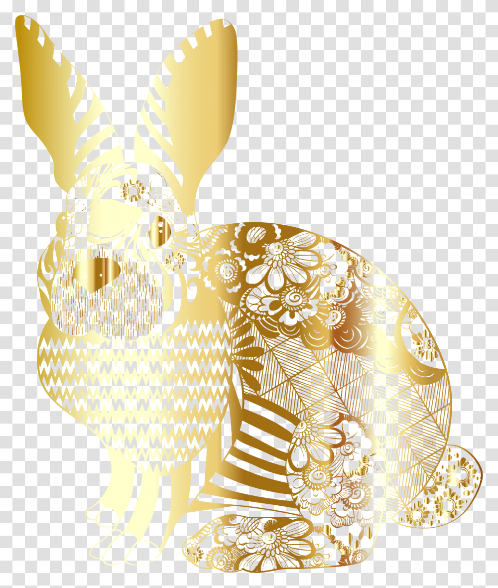 Onlinelabels Clip Art Gold Floral Rabbit No Background Easter Bunny Gold Background, Insect, Invertebrate, Animal, Butterfly Transparent Png