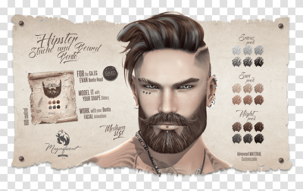 Only For The Ga Second Life Bento Beard, Face, Person, Necklace Transparent Png
