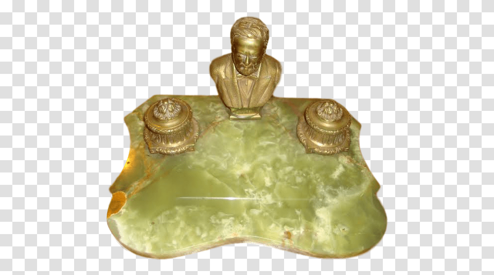 Onyx And Bronze Inkwell Desk Set Bronze Sculpture, Person, Gold, Treasure, Wedding Cake Transparent Png