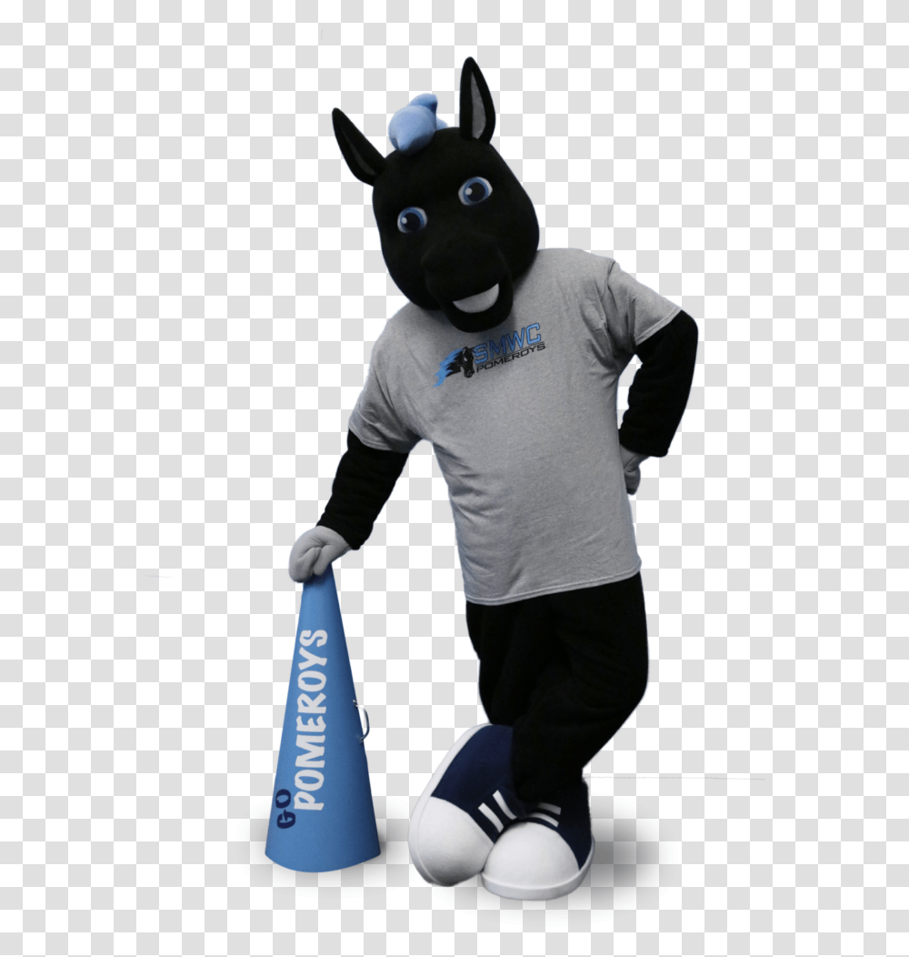 Onyx Leaning Against A Pomeroys Megaphone Saint Mary Of The Woods College Mascot, Person, Human Transparent Png