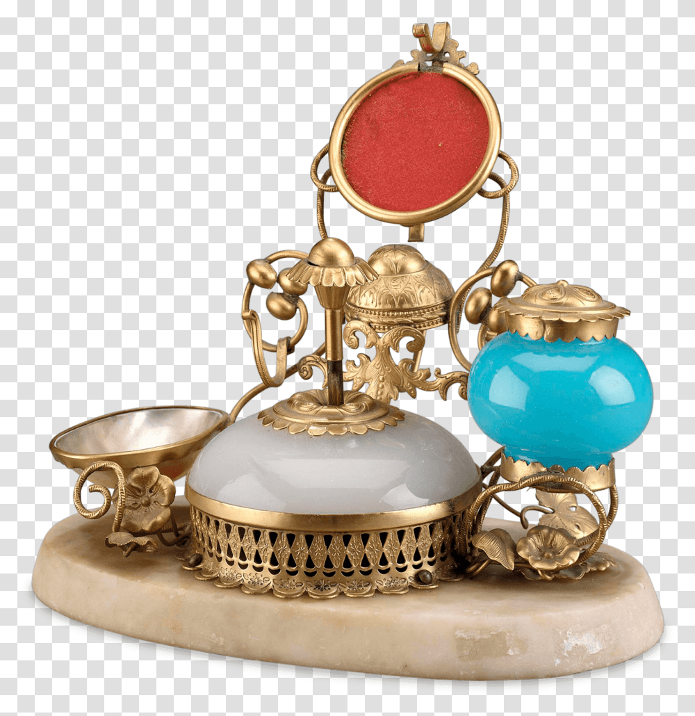 Opaline Glass Perfume With Inkwell Amp Bell Push Brass, Birthday Cake, Dessert, Food, Wedding Cake Transparent Png