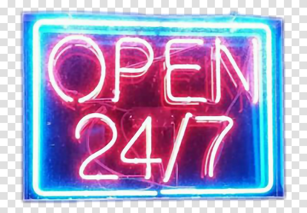 Open 247 Sign 24 7 Neon, Light, Alphabet Transparent Png