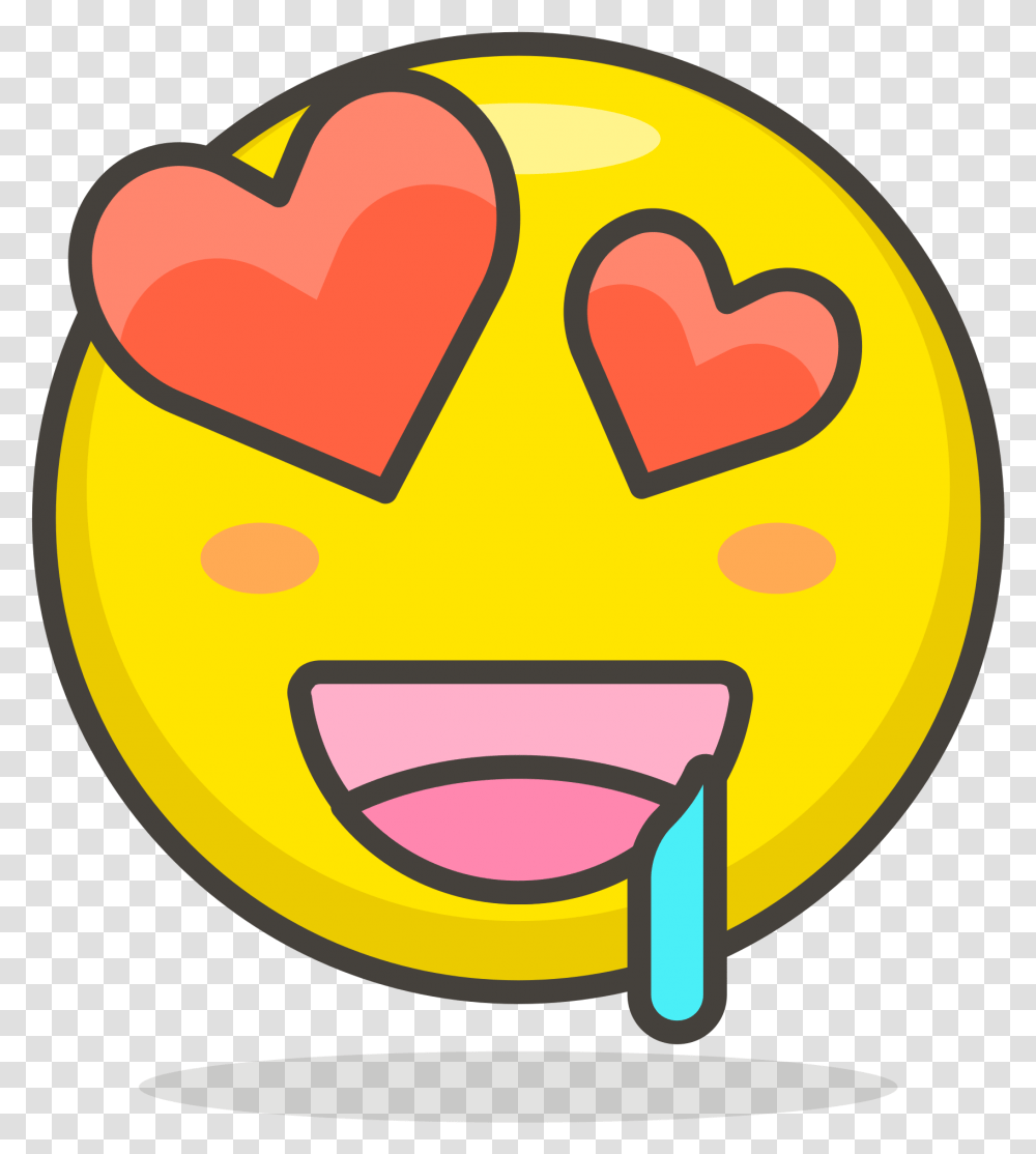 Open Love Eyes Drooling Emoji Clipart Full Size Clipart Drooling Emoji With Heart Eyes, Label, Text, Pac Man Transparent Png