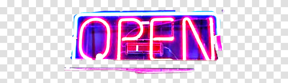 Open Sign Neon Lights Sticker By Kimmy Bird Tasset Neon, Lighting, Scoreboard, Purple Transparent Png