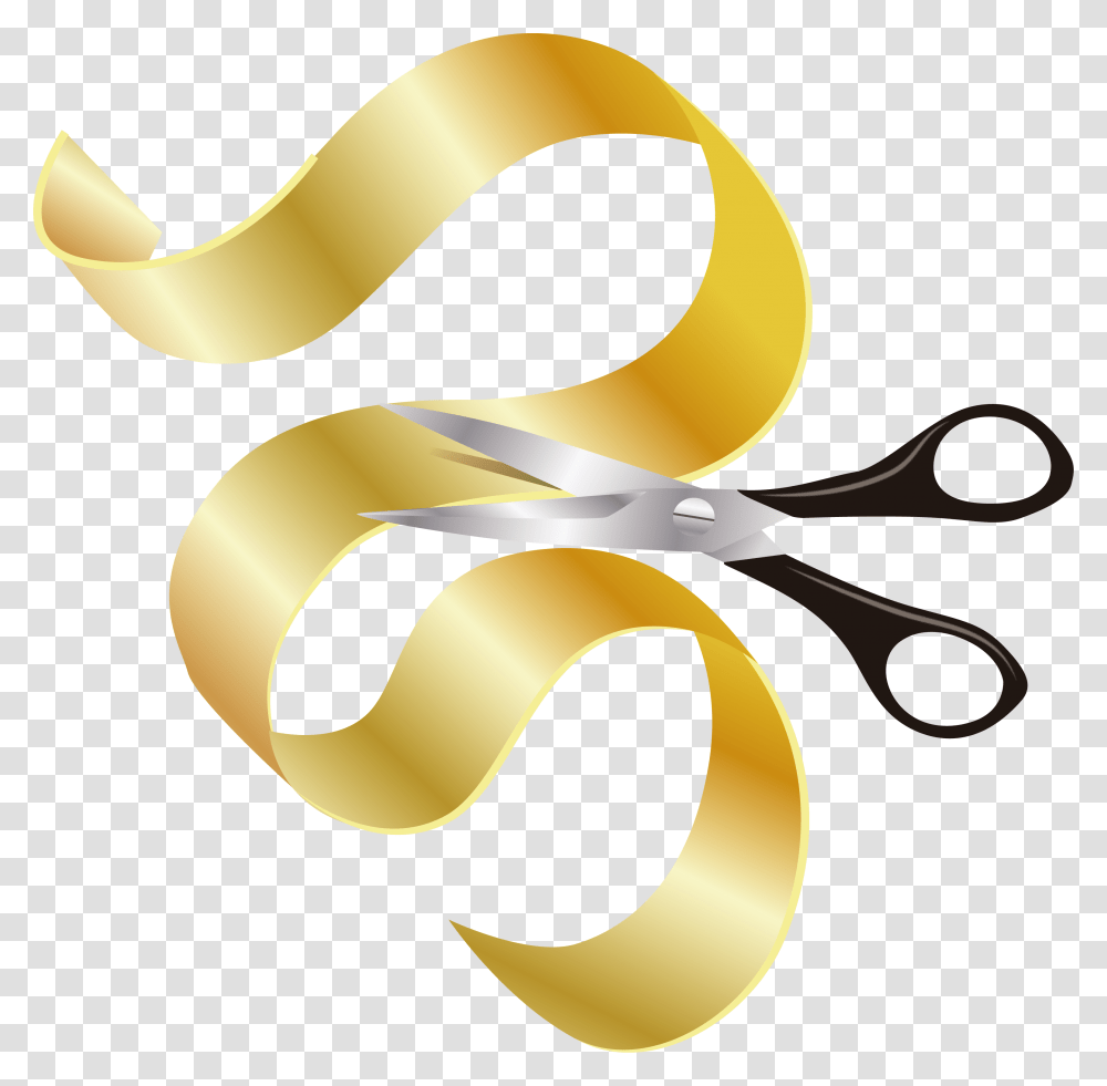 Opening Vector Golden Yellow Scissor With Ribbon, Weapon, Weaponry, Blade, Scissors Transparent Png