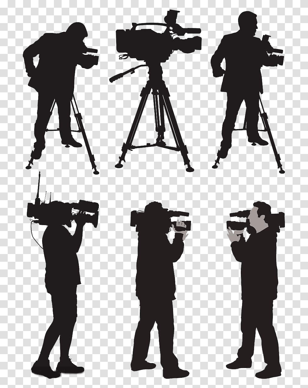 Operator Silhouette Illustration Reporter Cameraman Silhouette, Tripod, Person, Human, Photographer Transparent Png