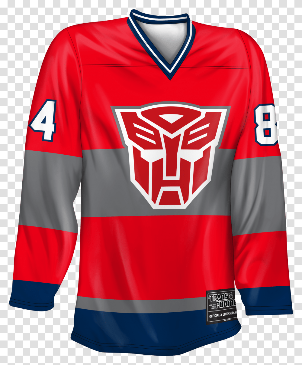 Optimus Prime Hockey Jersey Hockey Jersey T Shirt, Apparel, Sleeve, Person Transparent Png