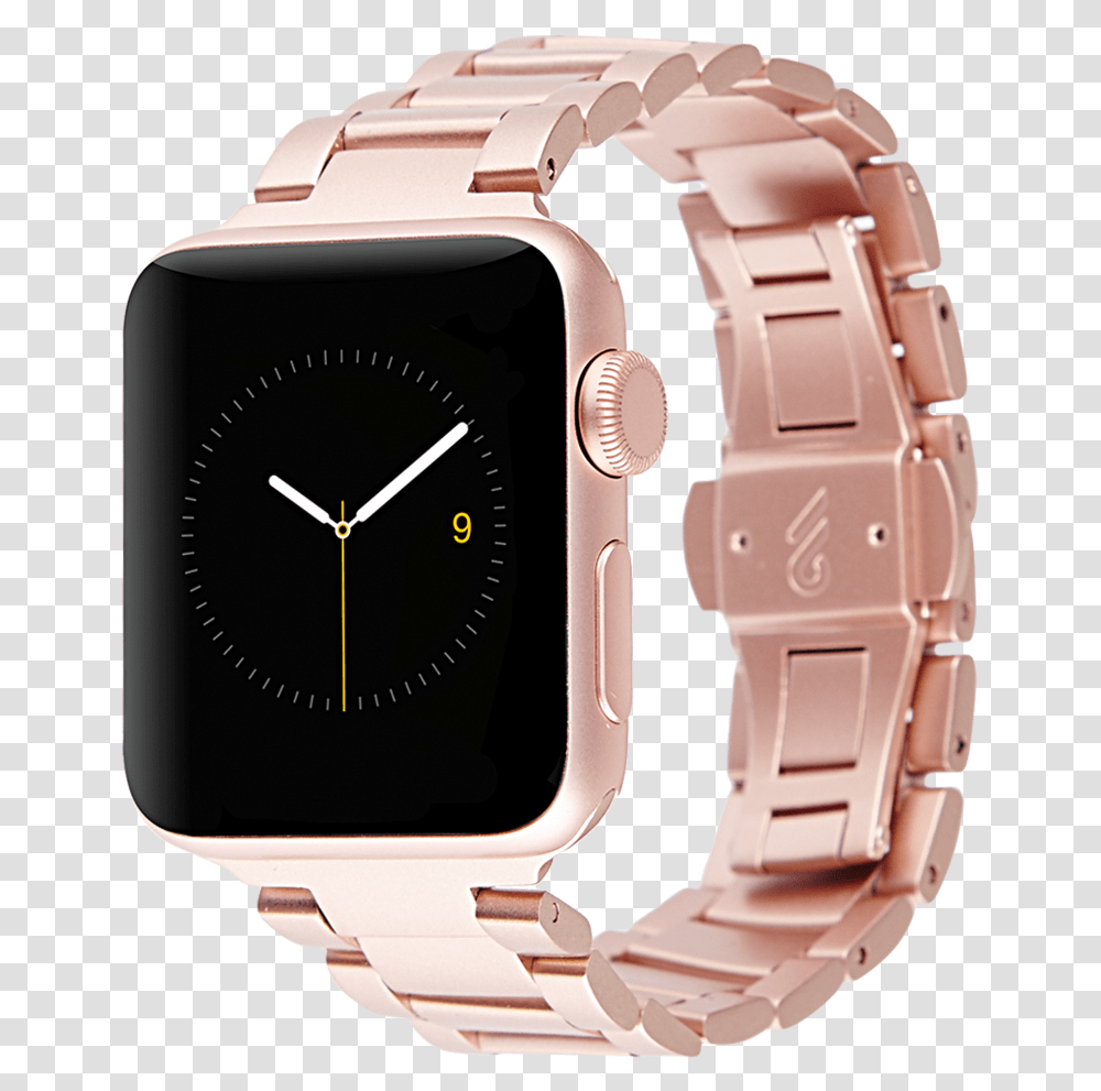Or 44mm Apple Watch Rose Gold Metal Linked Band Iwatch, Wristwatch, Camera, Electronics Transparent Png