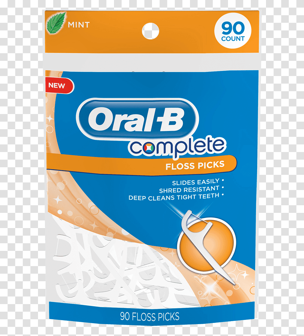 Oral B Complete Mint Floss Picks Oral B Tooth Floss, Bottle, Beverage, Plant, Label Transparent Png
